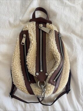 Rebecca Minkoff Brown Leather & Cream Faux Shearling Backpack